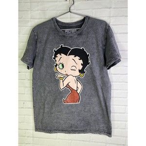 Betty Boop Comic Cartoon Glitter Logo Graphic Print Short Sleeve Womens Size L